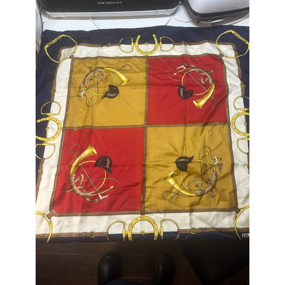 Women's Celine One Size Red Gold Equestrian Silk Scarf